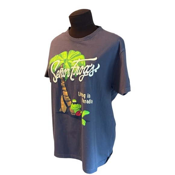 Senor Frogs Official Womens Embroidered Blue "Living in Paradise" T-Shirt Medium - Picture 8 of 9